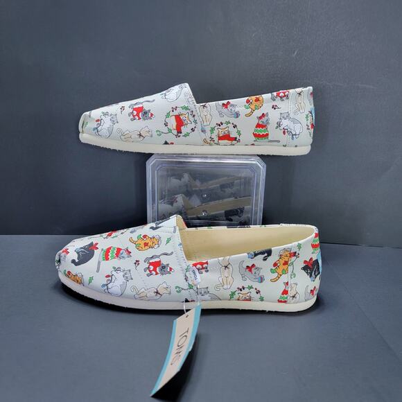 (NEW) TOMS Belmont Holiday Cats Print Ortholite Flats - Picture 2 of 5